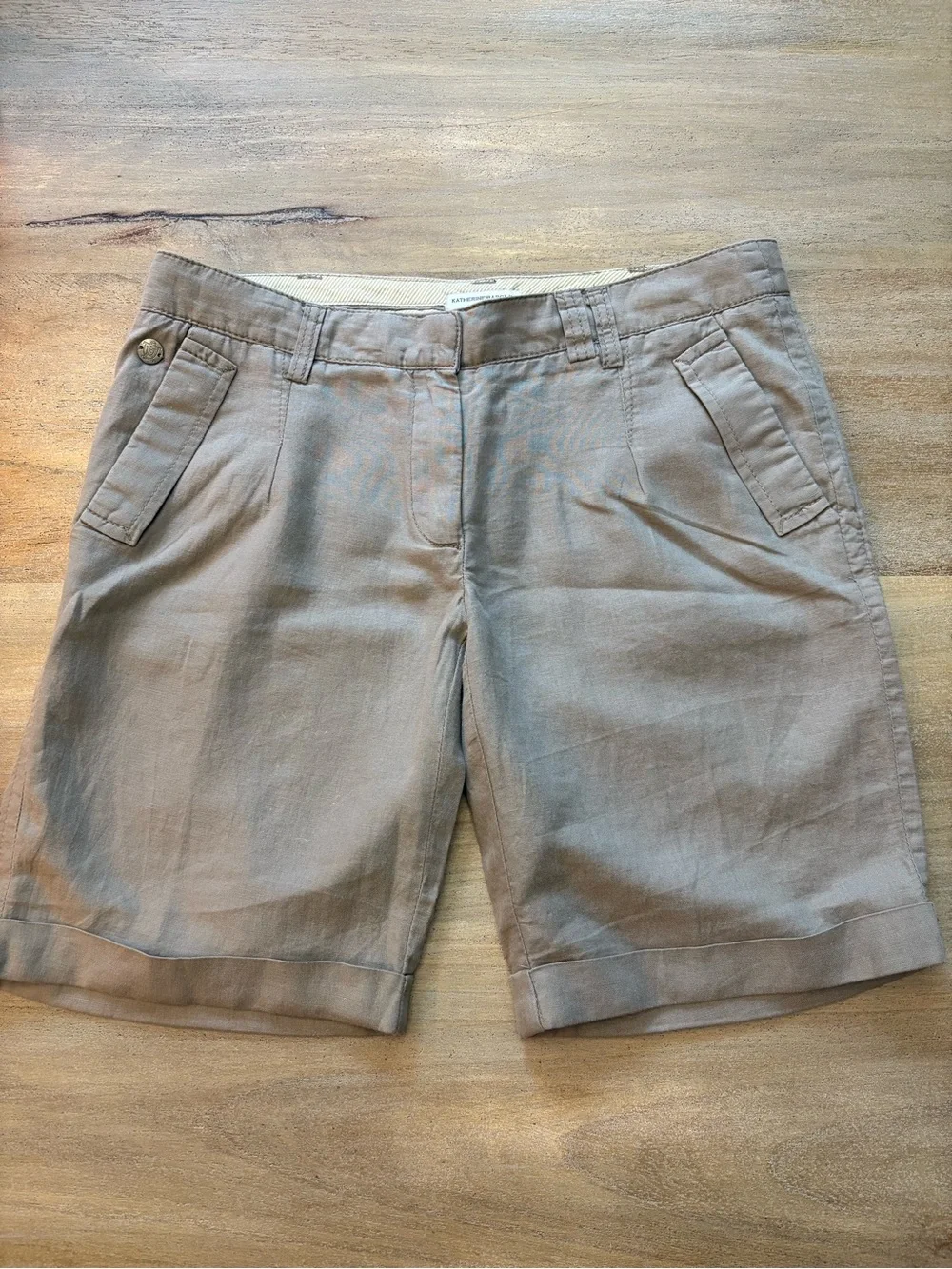 Katherine Barclay Montreal Linen Cotton Bermuda Shorts Size 4 Tan Khaki Chino